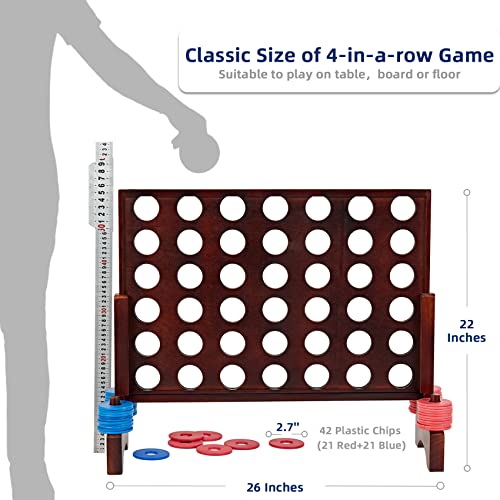 Giant Wooden 4 in a Row Vintage 2.8Ft Outdoor Yard Game for Adults Famliy, with 42 Pcs Chips & Durable Carrying Bag, Halloween Christmas Party Game Gifts for Lovers - color: Vintage Rustic