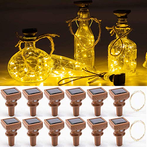 YJFWAL Upgraded 12 Pack Solar Wine Bottle Lights, 20 LEDs Waterproof Copper Light, Bottle Light Fairy Cork String Lights for Yard Patio Decor, DIY Birthday Gift for Mom Grandma Girlfriend(Warm White) - color: Warm White (Square Shaped), size: 12 Pack
