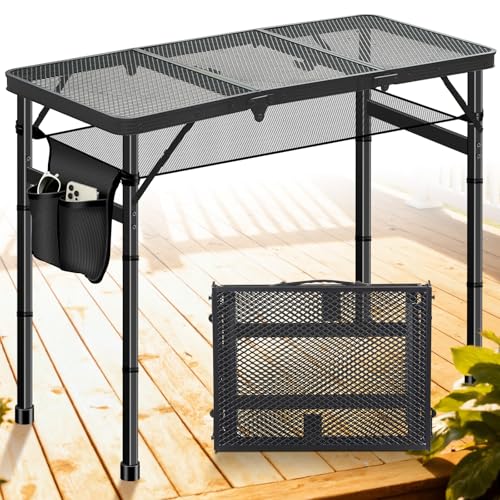 DeeprBetter Folding Camping Table, 3ft Camping Table Aluminum Folding Table with 3 Adjustable Height Max 27.5 Inch Picnic Table Portable Table for Outdoor Backyard BBQ, Beach