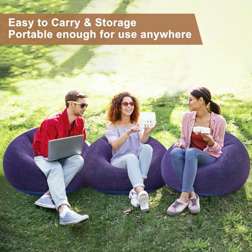 Realspring 6 9 12 Pcs Inflatable Bean Bag Chairs for Adults with Electric Air Pump, Blow up Couch Folding Portable Inflatable Couch Lazy Sofa for Outdoor Movie Night Camping(Blue,6 Pcs) - color: Blue