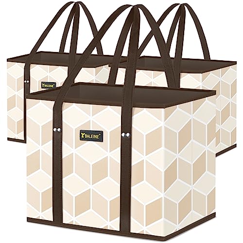 BALEINE 3Pk Reusable Grocery Bags, Foldable Shopping Bags for Groceries with Reinforced Bottom & Handles (Parallelogram) - color: Parallelogram, size: 3 Pack