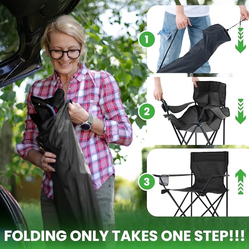 2 Pack Portable Camping Chairs Folding Lawn Chair Outdoor Lightweight Beach Chair with Cup Holder & Carry Bag for Outside Sports, Fishing, Hiking, Travel, Picnic, Backyard (Black-Dark) - color: Black-dark, size: 2pack