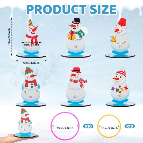 Jenaai 32 Pcs Christmas Wooden Nutcrackers Ring Toss Game, Christmas Ring Toss Game Set for Family Indoor Outdoor Play Xmas Party Supplies Decoration - style: Snowman