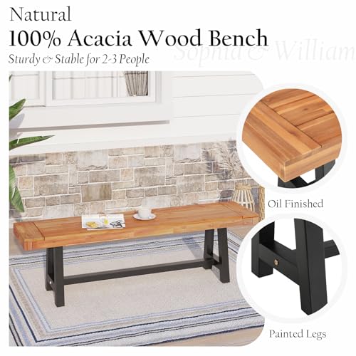 Sophia & William Outdoor Bench Garden Bench Wood 63", Patio Dining Bench Weatherproof, Wooden Park Front Porch Benches for Outside, Backless Acacia Wood Bench Long Narrow Clearance, 2 Pack, Teak