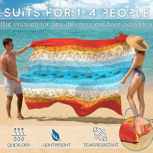 BYDOLL Beach Blanket Waterproof Sandproof Large Sand Free, 78''X81'' Oversized Sandless Lightweight Blanket Picnic Mat for Beach Travel Camping Hiking with Stakes - color: Bach Boho, size: 78"X81"