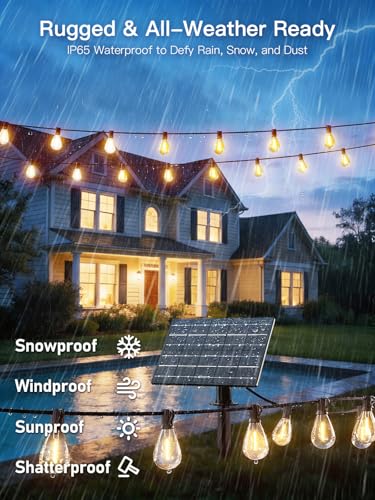 30FT Solar String Lights Outdoor Waterproof, 10+1 LED Solar Powered Lights with Remote Control, 3 Light Modes & Dimmable, USB-C Charging for Patio, Backyard, Garden, Camping - size: 30FT