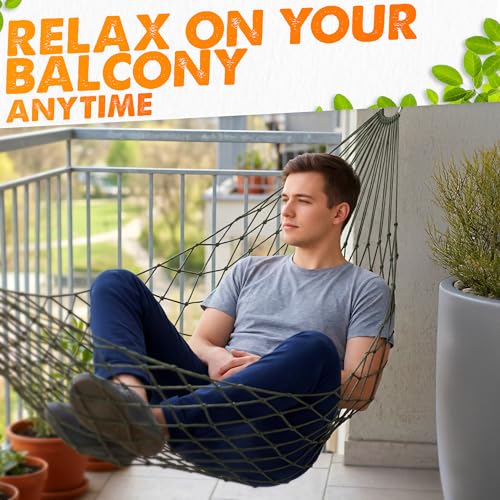 Mesh Hammock - Easy to Set Up Rope Hammocks for Outside, Dark Green Color, 90x31.5 Nylon Net Hammock, Max 100 KG (220 Pounds), Tree Hammocks for Outside, Camping & Patio Relaxation