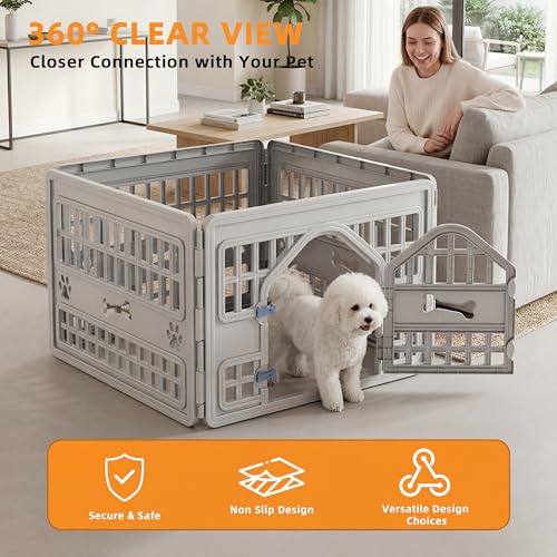 EFU Dog Playpen, 24 Inch Puppy Pet Playpen with Door, 4 Panels Exercise Pet Fence for Small Dogs Indoor Outdoor Yard, RV Camping