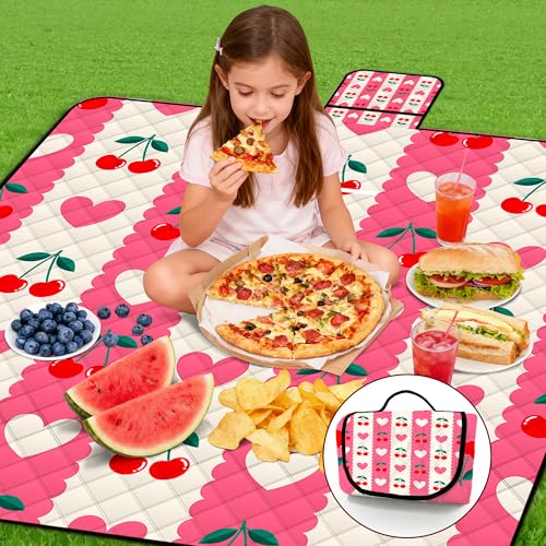 Poedist Extra Large Picnic Blanket Waterproof,80"x 80"Foldable Machine Washable Beach Blanket,Outdoor Blanket for 6-8 Adults,Suitable for Indoor Crawling,Park Beach,Camping,Hiking,Family Travel(Pink - color: Pink Love, size: 6'8" x 6'8" (Square)