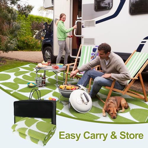 Wonnitar Outdoor Rugs 8x10 Waterproof Plastic Straw Rug, Large Outdoor Camping Rug for RV, Reversible Portable Outside Lightweight Area Rug for Backyard Balcony Beach Picnic (Green,8'x10') - color: Green, size: 8' X 10' (Rectangular)