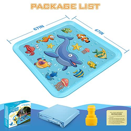 Growsland Splash Pad for Toddlers, Outdoor Sprinkler for Kids, 67" Summer Water Toys Inflatable Wading Baby Pool Fun Gifts for 3 4 5 6 7 8 9 Years Old Boy Girl Backyard Garden Lawn Outdoor Games - style: 67''Square
