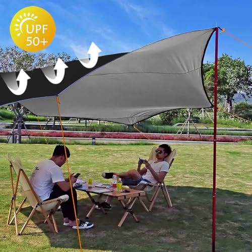 16x16 ft Large Camping Tarp Waterproof Hammock Rain Fly Camping Awning Sun Shelter (Without Pole) (Black) - color: Black