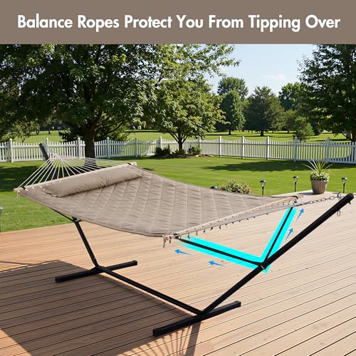 ANOW 2 Person Hammock with 12FT Stand, Heavy Duty Hammock with Stand for Outdoors, 450 LBS Weight Capacity, Light Brown - color: Light Brown, size: 2 Person With Stand