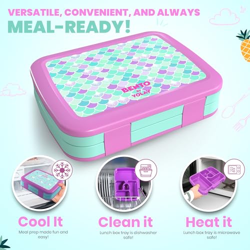 YOLAY Bento Box for Kids Lunch Box Leak-Proof, 5-Compartment Lunch Box Kids for Ages 3-10, Durable with Anti-Slip Base, Suitable for Schools, Outdoor and Travel (Mermaid) (Scallop) - color: Scallop