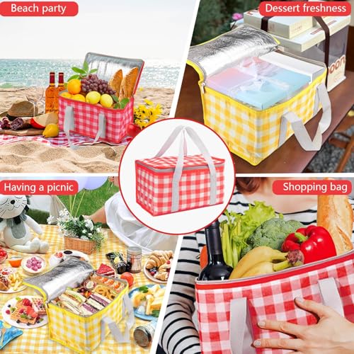 Huakaile Insulated Picnic Baskets 13.8*7.9*7.9 In with Picnic Blanket 70.9*70.9 In, Portable Waterproof Insulated Bags, Cooler Bags Beach Bags for Hot or Cold Outdoor Activity Beach Camping (Red)