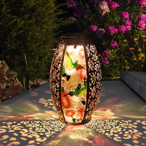 Mothers Day Gifts,Solar Lanterns Outdoor Light Waterproof Hummingbird Garden Glass Decor Light Gifts for Women Mom Grandma Hanging Solar Decoration Lights Metal Outside for Yard, Backyard, Patio - color: Hummingbird-