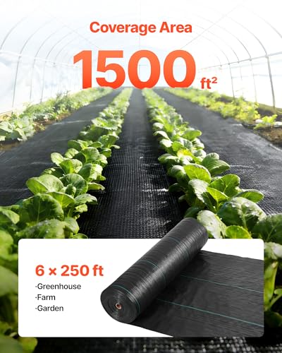 VEVOR Weed Barrier Fabric Heavy Duty, 6x250FT 5oz Landscape Fabric, Woven Weed Blocker Fabrics, Garden Fabrics Weeds Barrier, Weeds Control Ground Cover, Geotextile Webbing, Gardening Mat, Black - size: 6FT*250FT-5oz