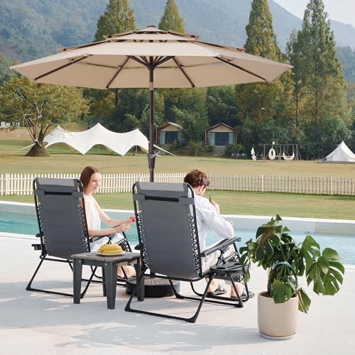 JEAREY 9FT 3 Tier Patio Umbrella Outdoor Market Umbrella Table Umbrellas with 8 Ribs 1.5 Pole Push Button Tilt and Crank UV Protection for Garden,Beige - color: Beige