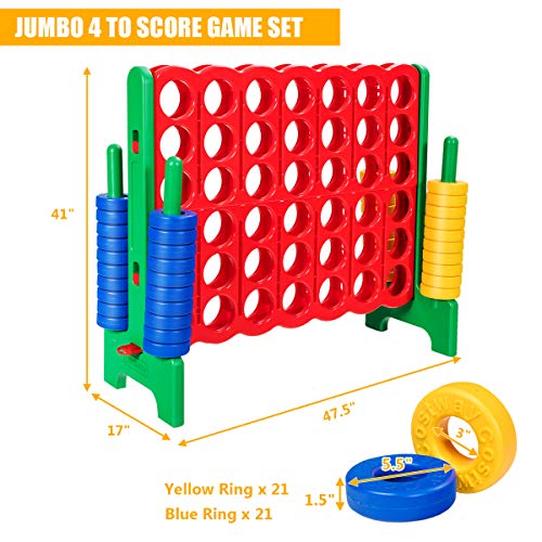 COSTWAY Jumbo 4-to-Score Giant Game Set, 4 in A Row for Kids and Adults, 3.5FT Tall Indoor & Outdoor Game Set with 42 Jumbo Rings & Quick-Release Slider, Perfect for Holiday Party & Family Game, Green - color: Green
