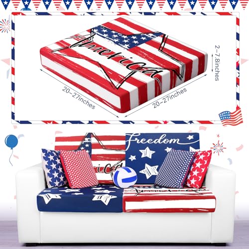 Newwiee 8Pcs Patio Cushion Covers Stretch Outdoor Cushion Cover Replacement for Patio Furniture Sofa Couch Slipcovers, Soft Flexibility Washable Furniture Protector(Independence Day,Classic Color) - color: Classic Color, style: Traditional