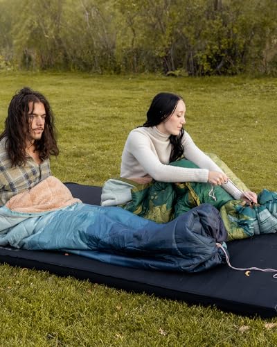 KingCamp Large Camping Blanket with Sherpa Lining, Packable Down Alternative Puffy Printed Wearable Blanket with Snap Buttons, Warm Weatherproof Quilt for Outdoor Travel (79" L x 57" W, Green) - color: Sherpa-green, size: 79" x 57"- Sherpa Fleece