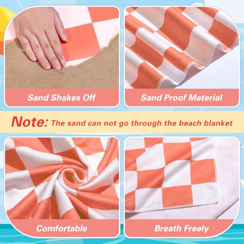 Peryiter Checkered Giant Beach Blanket 71 x 71 Inch Oversized Sandproof Towel Stripe Microfiber Quick Dry Lightweight Huge Blanket for Summer Hawaii Beach Travel Essentials Accessories(Coral Red) - color: Coral Red