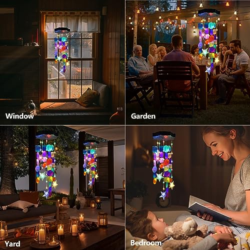 Solar Shell Gift for Mom Grandma Girls, Colorful Solar Wind Chimes for Outside, Outdoor Decorative Mobile Lights for Garden, Yard, Patio, Window, Party,Christmas Outdoor Decorations - color: Multicolor