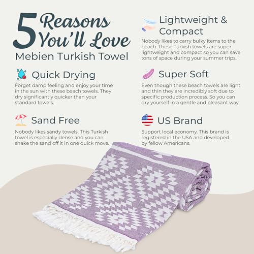 Turkish Towels Beach Towels Oversized (35”x67”) Beach Towels for Adults Quick Dry and Sand Free Beach Towel Beach Blanket 100% Cotton Turkish Towel - Lilac Purple - color: Vintage Lilac