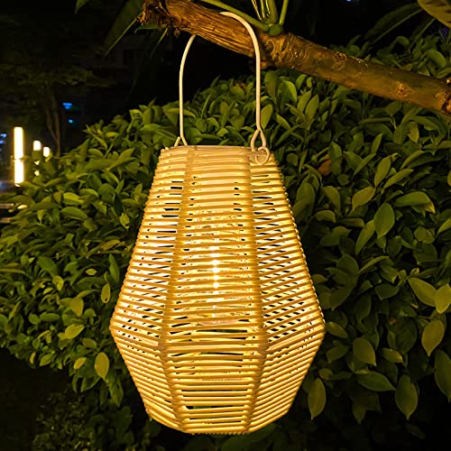 Outdoor Solar Lantern Hanging Decorative Rattan Lanterns with Handle White Large Solar Table Lamp Waterproof for Patio Garden Wedding Home Decor - size: Rattan 1