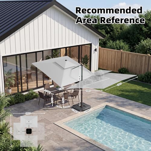 10x10 FT Cantilever Patio Umbrella Double Top Outdoor Square Large Heavy Duty Aluminum Offset Umbrellas with 7 Level Tilt 360-degree Rotation for Pool Garden Deck, Fog Grey - color: Fog Grey, size: 10' X 10' - Umbrella Only