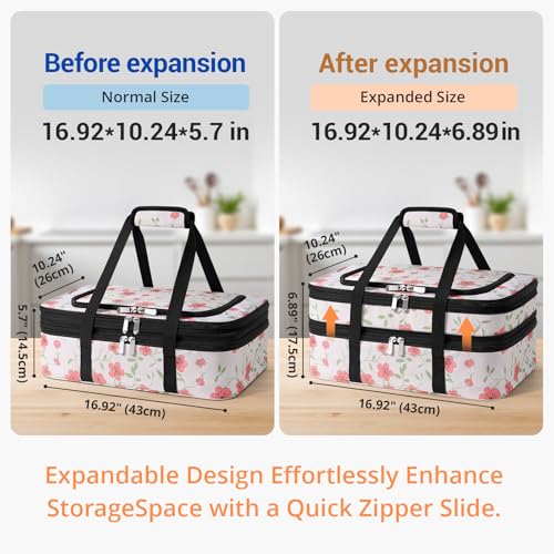 Insulated Double Casserole Carrier - Portable Casserole Carriers for Hot or Cold Food Lunch Tote Warmer or Cooler Bag for Potluck Parties Picnic Cookouts, Fits 9" x 13" Baking Dish - Flower - color: Flower