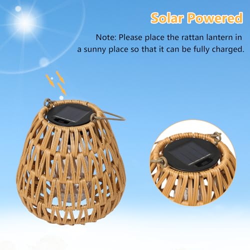2 Pack Solar Lights Outdoor Waterproof, Rattan Solar Lantern, Hanging Outdoor Solar Lights for Yard, Outdoor Solar Lanterns Decorative, Garden Lights Solar Powered for Tree, Patio, Table Lantern Decor - size: 2 Pack-Light Brown