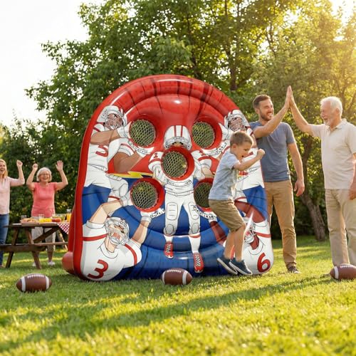 6FT Giant Inflatable Football Target Toss Game - Fun Indoor & Outdoor Yard Games for Kids & Adults, Football Party Throwing Games, Carnival Games, Camping & Tailgate Lawn Activities - color: Red