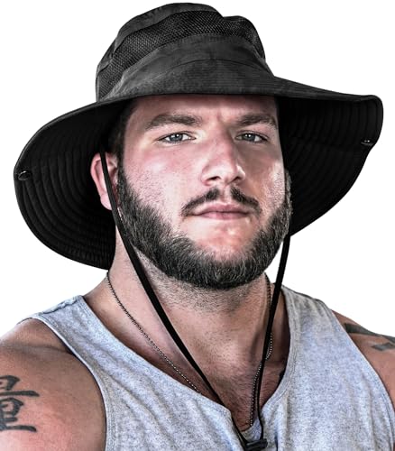 GearTOP Safari Hat for Men Sun Hats for Women UV Protection UPF 50+ Fishing, Gardening, Hiking Hat (22-23 1/2") - color: Black Camouflage Standard