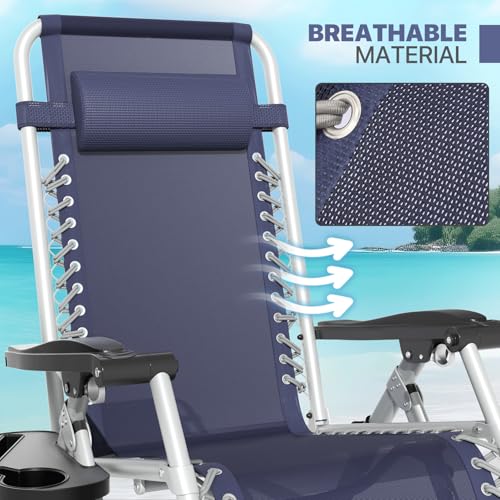 Magshion Zero Gravity Chair with Cushion, Reclining Outdoor Patio Lounge Chair, Folding Indoor Anti Gravity Recliner, Portable Lounger with Removable Cup Holder Side Tray and Pillow Headrest (Blue) - color: Blue