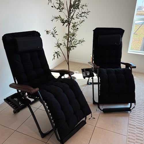 PURPLE LEAF Outdoor Reclining Chair Set of 2 Patio Zero Gravity Chaise Lounge Folding Chair with Removable Cushion Adjustable Headrest for Lawn Camping Beach Pool Black - color: Black - 2 Chairs, size: Standard – Thick Cushion