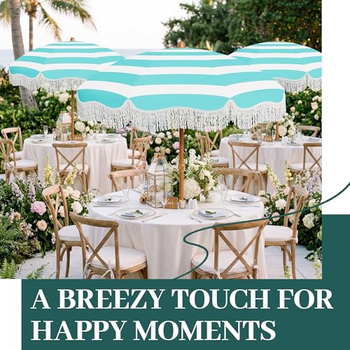 AreShark 7ft Patio Umbrella with Fringe, UPF50+ Beach Umbrella for Table, Pool & Garden, Portable Outdoor Tassels Umbrella w/Fiberglass Ribs&Push Bottom Tilt(Blue and White Stripe) - color: Blue and White Stripe, size: 7FT