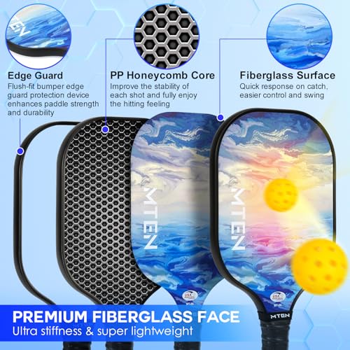 Pickleball Paddles Set of 2 or 4, or Single Paddle – USAPA Approved Fiberglass Surface Pickleball Rackets Set for Men & Women - color: Lake White*4