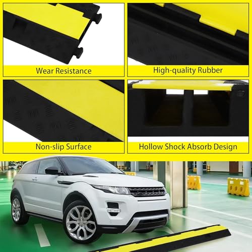 3 Pack 2 Channel Cable Protector Ramp, 11000 LBS Load Heavy Duty Floor Cord Wire Hose Cover, Rubber Modular Speed Bump for Driveway & High Traffic Areas, 40" x 10" x 5" - size: 3 Pack