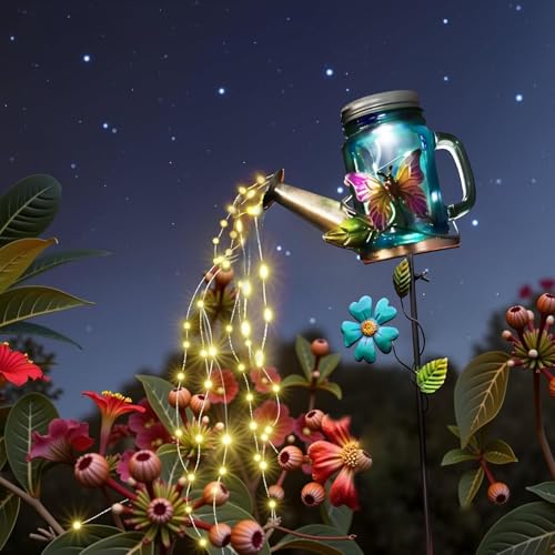 SRNPMIU Solar Watering Can Light, Yard Outdoor Decor Lights, IP65 Waterproof, Hanging Butterfly Garden Light, Outside Garden Flower Bed Decor, Women Gift, Birthday Gifts - color: Blue-Butterfly