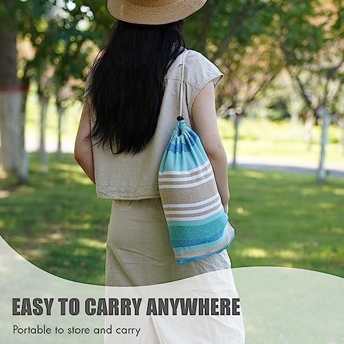 Brazilian Hammock with Tree Straps - Canvas Hammocks Portable Hammock with Carry Bag for Backyard, Porch, Outdoor and Indoor Use Blue & Green - color: Blue, size: X-Large