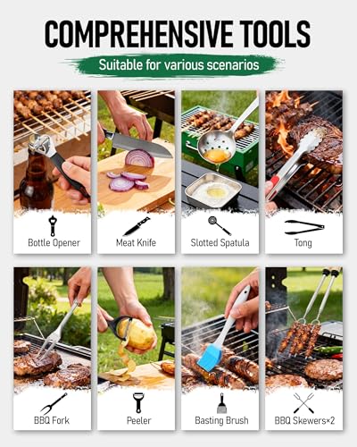 FANGSUN Camping Cooking Utensils, 16 PCS Portable Camping Kitchen Set with Grill Accessories, Camp Gifts for Men Dad, New Year‘s Presents for RV, Hiking, Picnic, Backpacking - color: Green-16Pcs