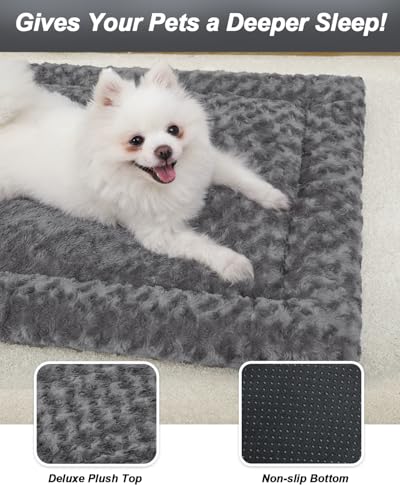 Washable Dog Bed Mat Ultra Soft Dog Crate Pad Comfy Fluffy Pet Kennel Beds Sleeping Mattress for Large Jumbo Medium Small Dogs, 36 x 23 Inch, Gray - color: Grey, size: 36.00" x 23.00" x 1.50"