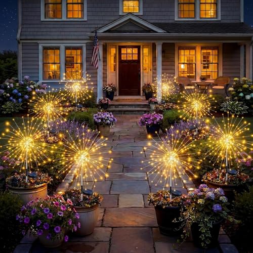 Solar Firework Lights, 8 Pack 120 LEDs 8 Lighting Modes Twinkle Solar Garden Lights Outdoor Waterproof for Yard Patio Walkway Pathway Party Wedding Balcony Decorative - Gifts for Women Mom - size: 8 Pack