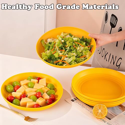4 Pcs Unbreakable Wheat Straw Plates Set, 7.8 Inch Reusable Plastic Dinner Plates, Microwave Dishwasher Safe, Lightweight Plates for Kitchen Camping, BPA Free (Yellow) - color: Yellow