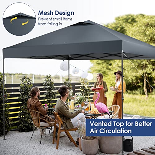 Tangkula 10x10 Ft Pop Up Canopy, Easy Set-up Instant Tent with Center Lock, Carry Bag, Rotatable Feet, 8 Stakes, 4 Ropes, Outdoor Canopy Tent for Beach, Camp, Patio, Market (Blue) - color: Gray, size: 10x10FT