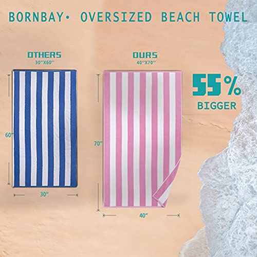 Bornbay Large Beach Towel Oversized - 40"X70" Big Cute Beach Towels, Extra Large Thick Pink Stripe Towels, XL Wide Fluffy Swimming Towel Oversize, Giant Mauve Stripe Cotton Pool Towel for Adults - color: Pink, Mauve