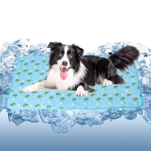 DELIFUR Dog Cooling Mat- Pet Cooling Mat Outdoor for Dogs Self Cooling Pad for Puppy Small Medium Dog Machine Washable (Large, Blue Ice) - color: Blue Ice, size: L: 38.5" x 27.5"