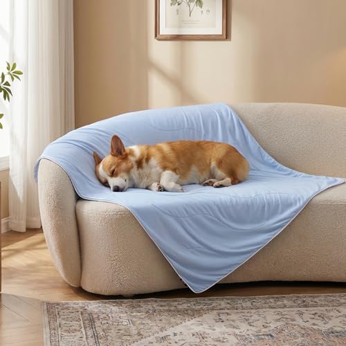 ZOMISIA Cooling Blanket for Medium Dogs - Lightweight Dog Cooling Mat with Breathable Air-Core Fill, Cold Pet Throw Blanket Washable for Summer, Soft Bed Cover, Blue, 30"x40" - color: Blue, size: M(30x40")
