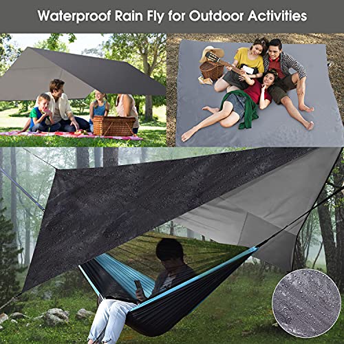 Camping Hammock with Mosquito Net Rain Fly Heavy Duty Tree Strap Nylon Parachute Single Double Hammock Tent Waterproof Rainfly Set for Camping Backpacking Backyard Patio Hiking Travel Outdoor - color: Blue